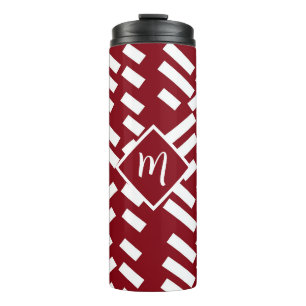 Minimalistisches, rotes, diagonales Muster, Monogr Thermosbecher