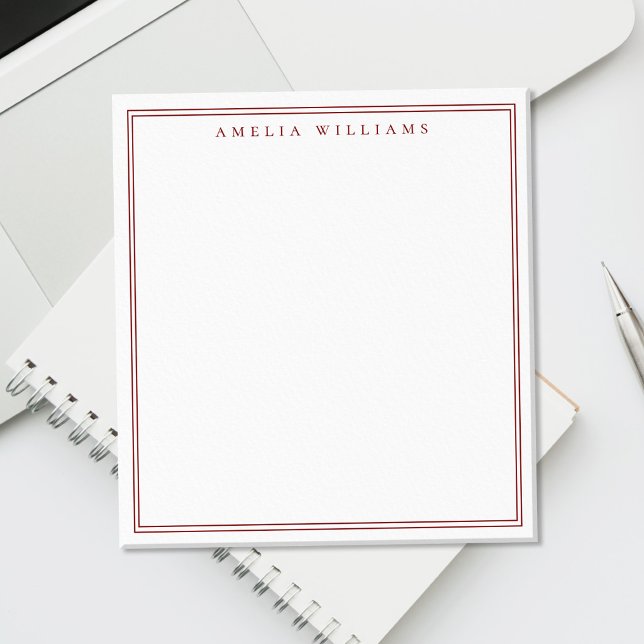 Minimalistisches rotes Monogramm mit zwei Rändern Notizblock (Von Creator hochgeladen)