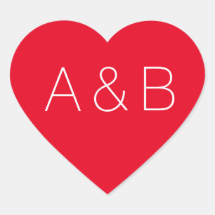 Minimalistisches rotes Pärchen-Monogramm Herz-Aufkleber