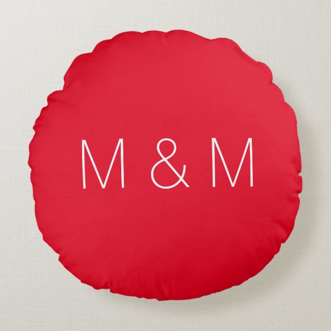 Minimalistisches rotes Pärchen-Monogramm Rundes Kissen (Vorderseite)