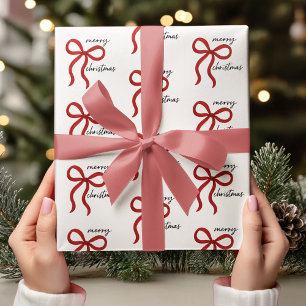 Minimalistisches rotes Schleifen Frohe Weihnachten Geschenkpapier