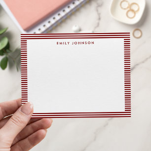 Minimalistisches rotes Streifen-Monogramm Mitteilungskarte