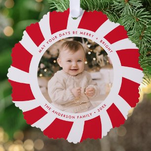 Minimalistisches rotes und weißes Pfefferminz-Swir Ornament Karte