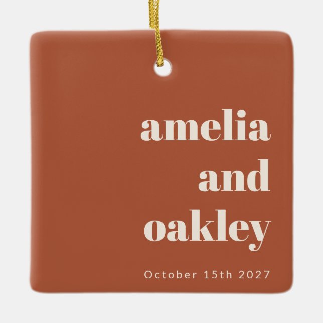 Minimalistisches Rust Fall Retro Custom Wedding Fo Keramikornament (Vorderseite)