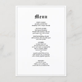 Minimalistisches rustikales Gotisches Hochzeitsess Menükarte