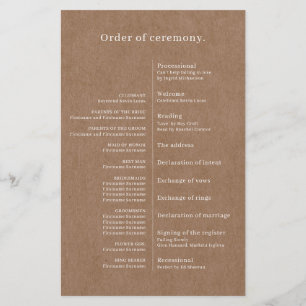 Minimalistisches rustikales Hochzeitsprogramm