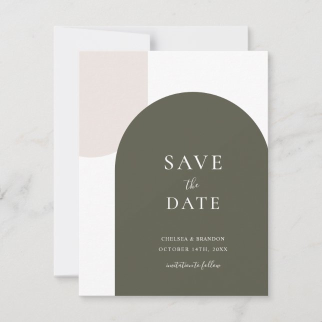 Minimalistisches Sage Grün Boho Bogen Rustikale Sc Save The Date (Vorderseite)