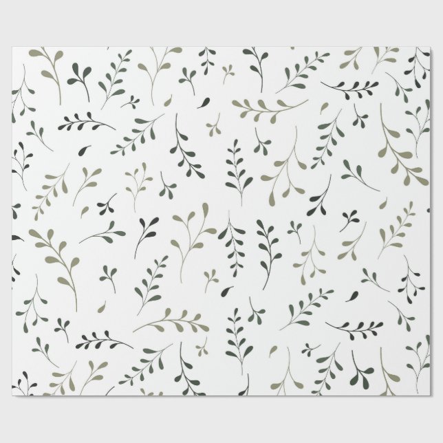 Minimalistisches Salbeigrün-Botanik-Blattmuster Geschenkpapier (Flach)