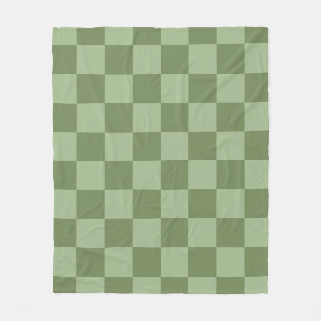 Minimalistisches Salbeigrün-Schachbrettmuster Fleecedecke (Vorderseite)