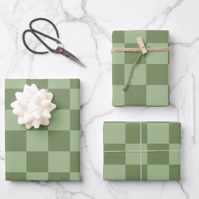 Minimalistisches Salbeigrün-Schachbrettmuster Geschenkpapier Set (Vorderseite)