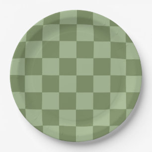 Minimalistisches Salbeigrün-Schachbrettmuster Pappteller
