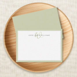 Minimalistisches Salbeigrünes Zweirahmen-Monogramm Mitteilungskarte