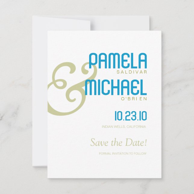 Minimalistisches Save the Date Aqua & Chartreuse P (Vorderseite)