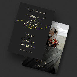 Minimalistisches Save the Date Black Gold Wedding  Einladung
