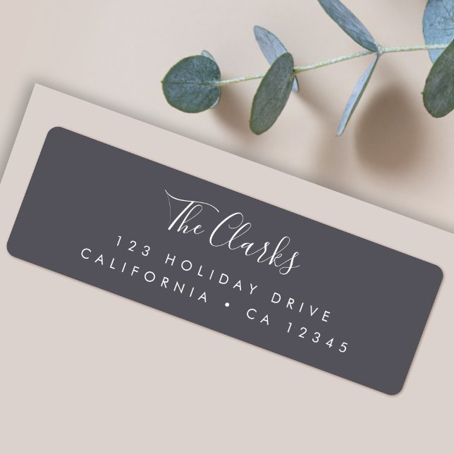 Minimalistisches Scandi Script Slate Gray (Elegant slate gray custom return address mailing labels for families and couples by Guava)