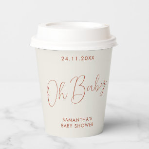 Minimalistisches Schild elfenbein Oh Baby Shower Pappbecher