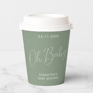 Minimalistisches Schild Salbeigrün Oh Baby Shower Pappbecher