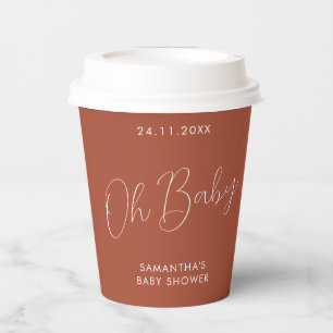 Minimalistisches Schild Terrakotta Oh Baby Shower Pappbecher