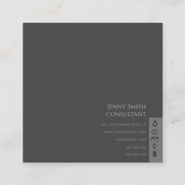 Minimalistisches, schlichtes beruflich-Grau Quadratische Visitenkarte (Vorderseite)