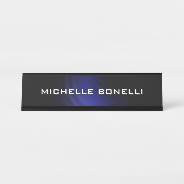 Minimalistisches Schlichtes Blaues Schwarz Schreibtischnamensplakette (Vorderseite )
