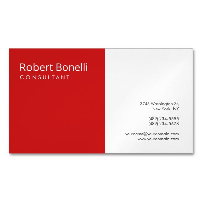 Minimalistisches Schlichtes Rotes Weiß Modernes Sc Magnetische Visitenkarte (Vorderseite)