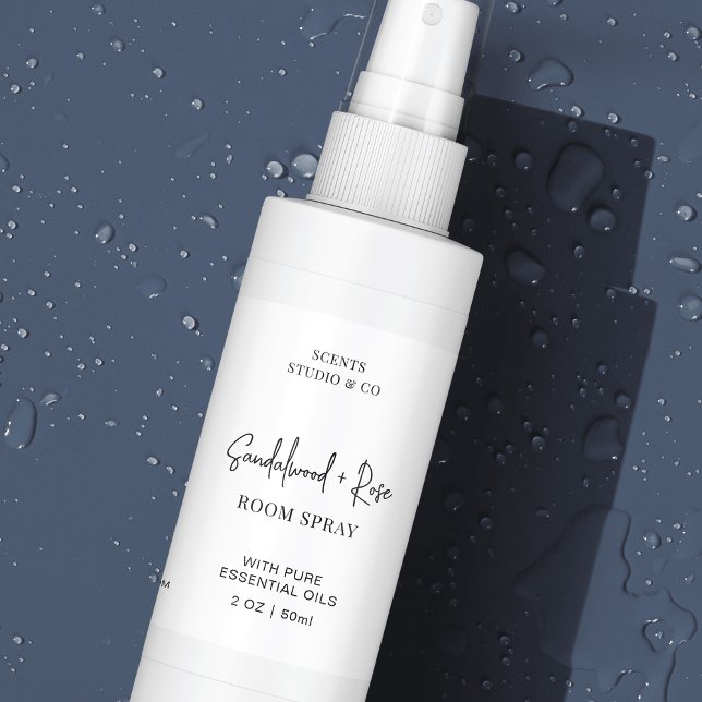 Minimalistisches schlichtes Spray-Flasche wasserdi Lebensmitteletikett (Waterproof spray and cosmetic bottle wrapper label in minimalist black & white fully editable design)