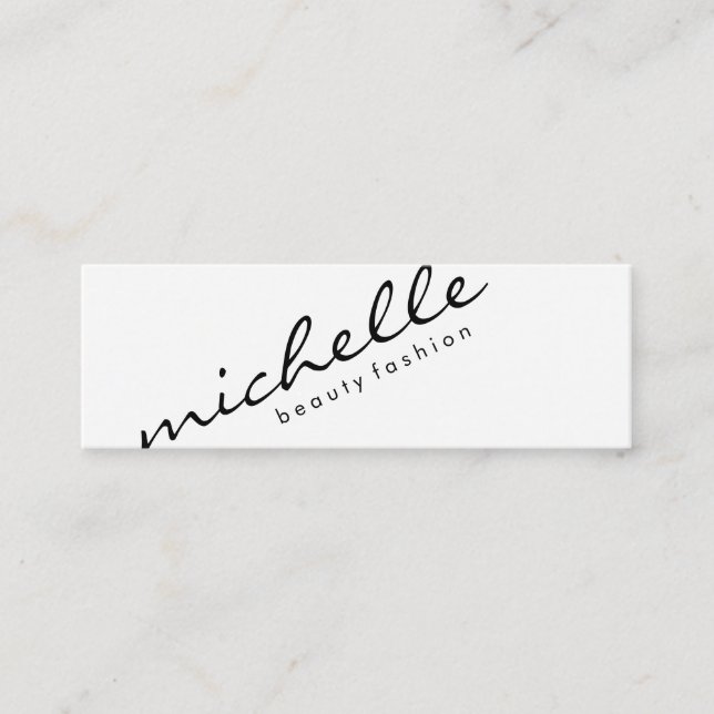 Minimalistisches Schlichtes Weiß mit Kursivschrift Mini Visitenkarte (Vorderseite)