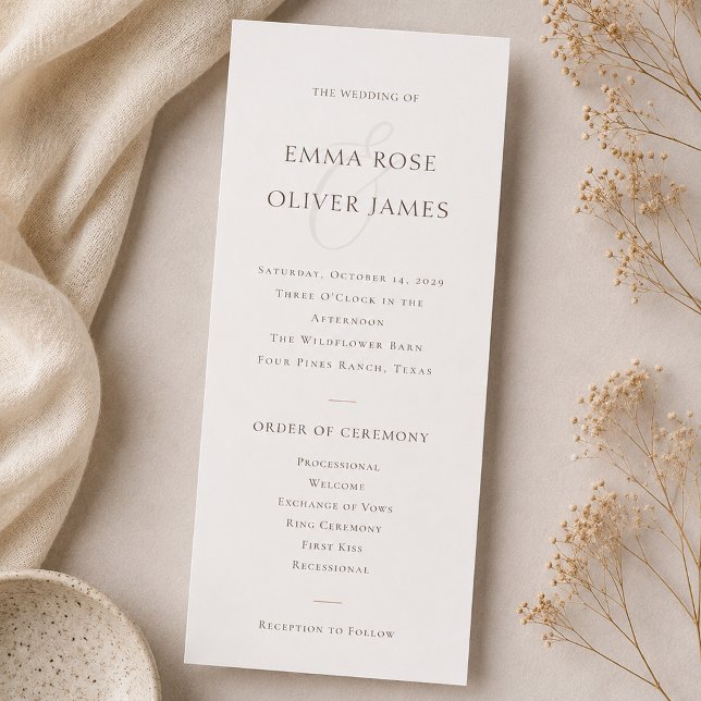Minimalistisches Schokoladenbraunes Hochzeitsmonog Programm (Minimalist Cocoa Brown Wedding Monogram Program)