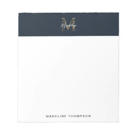 Minimalistisches Schrift Metallisch Navy Blau Gold Notizblock