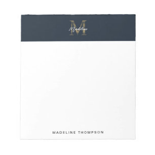 Minimalistisches Schrift Metallisch Navy Blau Gold Notizblock