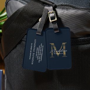 Minimalistisches Schriftzug Navy Blau Metallisches Gepäckanhänger