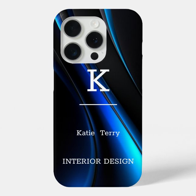 Minimalistisches Schwarz-Blau-Modern-Monogramm-Geh Case-Mate iPhone Hülle (Rückseite)