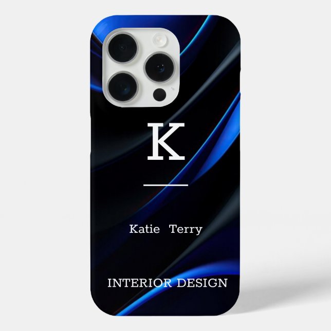 Minimalistisches Schwarz-Blau-Modern-Monogramm-Geh Case-Mate iPhone Hülle (Rückseite)