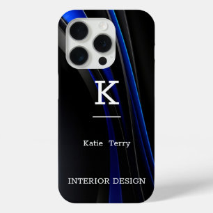 Minimalistisches Schwarz-Blau-Modern-Monogramm-Geh Case-Mate iPhone Hülle