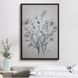 Minimalistisches Schwarz-Blume-Bouquet-Kunstposter Poster