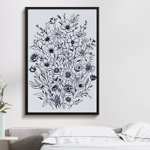 Minimalistisches Schwarz-Blume-Bouquet-Kunstposter