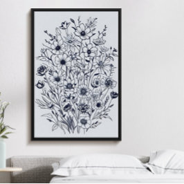 Minimalistisches Schwarz-Blume-Bouquet-Kunstposter Poster