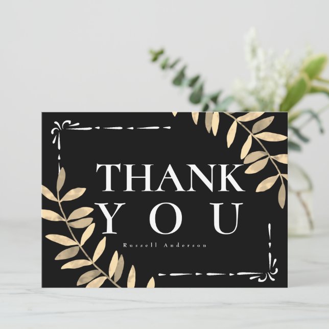 Minimalistisches Schwarz Dankeskarte (Stehend Vorderseite)