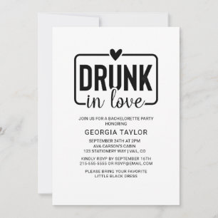 Minimalistisches Schwarz "Drunk in Love" Junggesel Einladung
