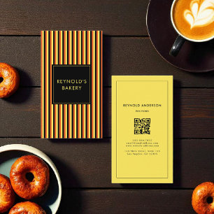 Minimalistisches Schwarz-Gelb-Gestreiftes-Bäckerei Visitenkarte