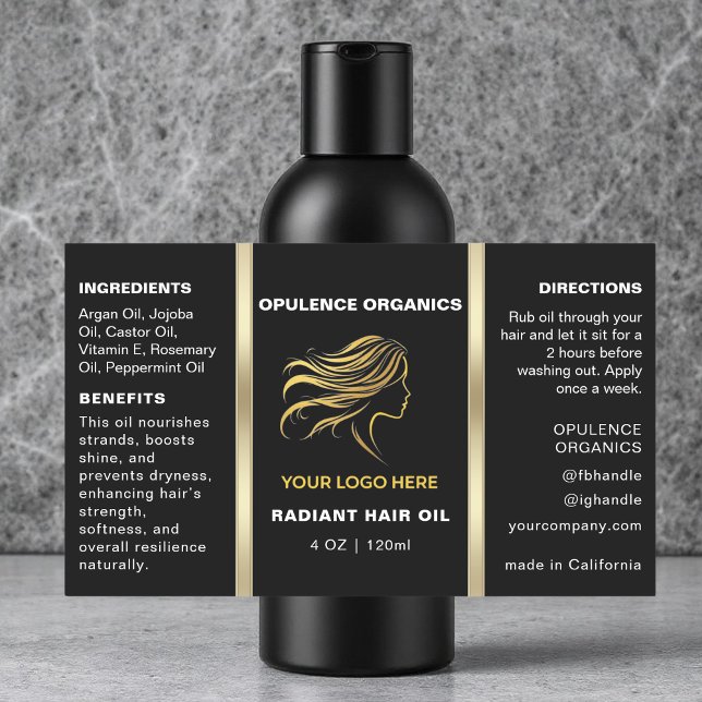 Minimalistisches Schwarz-Gold-Cosmetikflaschen-Eti Rechteckiger Aufkleber (Von Creator hochgeladen)