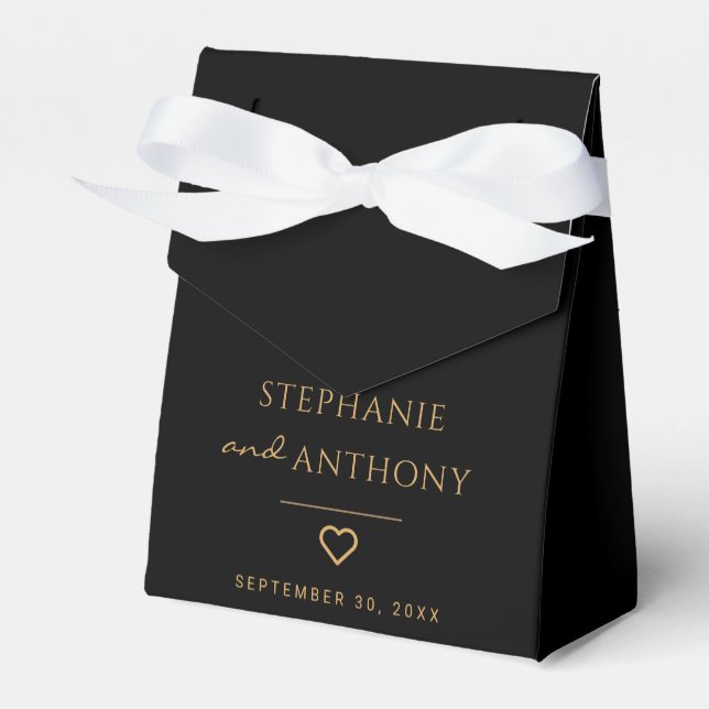 Minimalistisches Schwarz-Gold-Herz Moderne Hochzei Geschenkschachtel (Vorderseite)