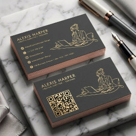 Minimalistisches Schwarz Gold Modern QR Code Linie Visitenkarte