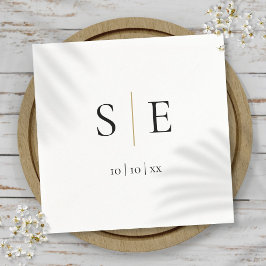 Minimalistisches Schwarz-Gold-Monogramm-Datum Serviette