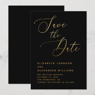 Minimalistisches Schwarz & Gold Schrift Formelle Save The Date