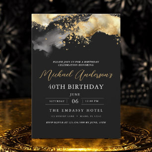 Minimalistisches Schwarz-Gold-Script 40. Geburtsta Einladung