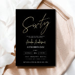 Minimalistisches Schwarz-Gold-Script am 60. Geburt Einladung<br><div class="desc">Feiern Sie 60 im Stil mit einer Minimalistischen Script Black and Gold Geburtstagseinladung! Mit schlichten Schwarz- und Goldakzenten, eleganter Schriftzeichen und einem sauberen, modernen Design Set diese Einladung den Ton für ein anspruchsvolles Fest. Es ist perfekt für jeden Ort, von schicken Salons bis hin zu intimen Ansammlungen, und verbindet zeitlose...</div>
