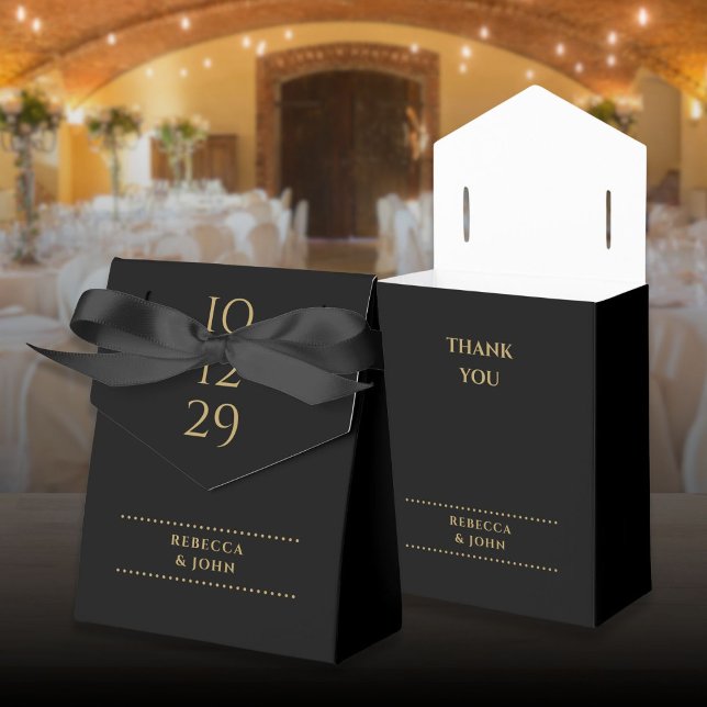 Minimalistisches Schwarz-Gold-Sonderdatum Geschenkschachtel (Black And Gold Minimalist Special Date Wedding Favor Boxes)