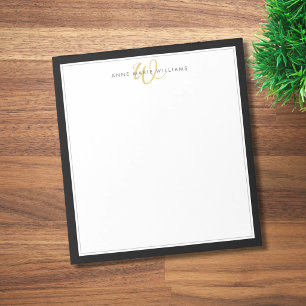 Minimalistisches Schwarz-Gold-Zweirand-Monogramm Notizblock