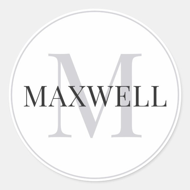 Minimalistisches Schwarz-Grau-Monogramm Runder Aufkleber (Vorderseite)